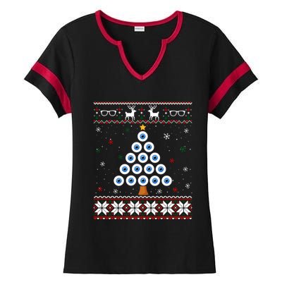 Eye Ball Christmas Tree Optometry Ugly Xmas Sweater Cool Gift Ladies Halftime Notch Neck Tee