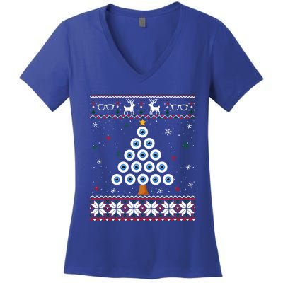 Eye Ball Christmas Tree Optometry Ugly Xmas Sweater Cool Gift Women's V-Neck T-Shirt