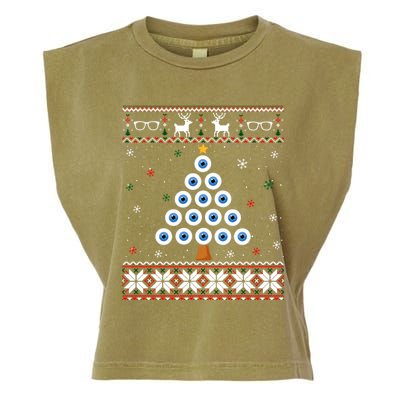 Eye Ball Christmas Tree Optometry Ugly Xmas Sweater Cool Gift Garment-Dyed Women's Muscle Tee