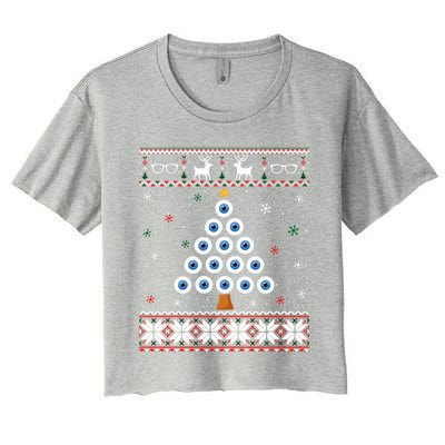 Eye Ball Christmas Tree Optometry Ugly Xmas Sweater Cool Gift Women's Crop Top Tee