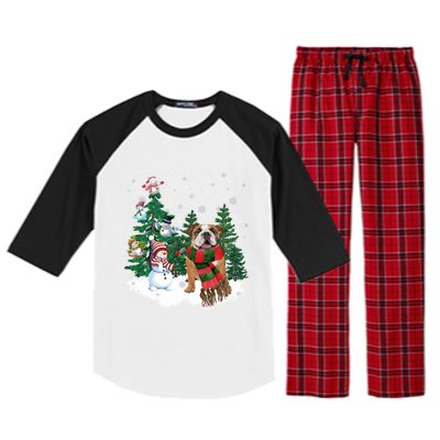 English Bulldog Christmas Snow Xmas Tree Pajama Cute Gift Raglan Sleeve Pajama Set