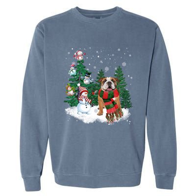 English Bulldog Christmas Snow Xmas Tree Pajama Cute Gift Garment-Dyed Sweatshirt