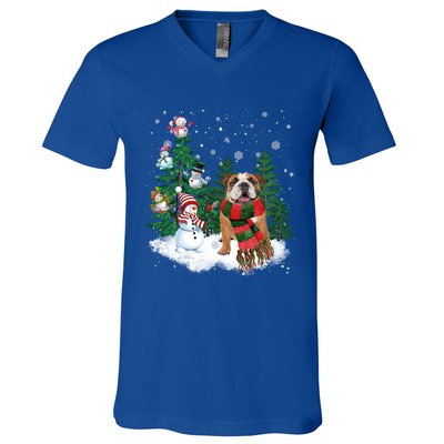 English Bulldog Christmas Snow Xmas Tree Pajama Cute Gift V-Neck T-Shirt