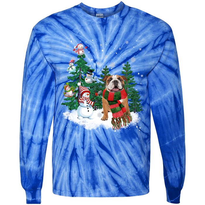 English Bulldog Christmas Snow Xmas Tree Pajama Cute Gift Tie-Dye Long Sleeve Shirt