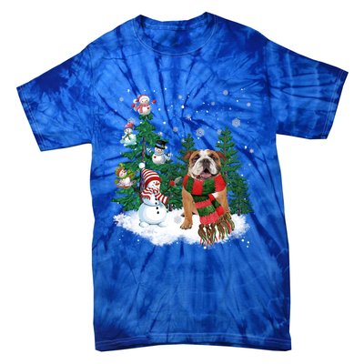 English Bulldog Christmas Snow Xmas Tree Pajama Cute Gift Tie-Dye T-Shirt