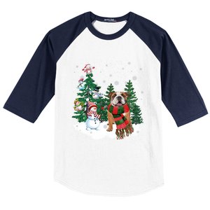 English Bulldog Christmas Snow Xmas Tree Pajama Cute Gift Baseball Sleeve Shirt