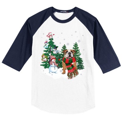 English Bulldog Christmas Snow Xmas Tree Pajama Cute Gift Baseball Sleeve Shirt