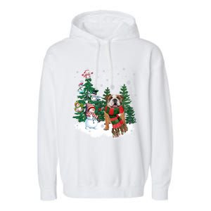 English Bulldog Christmas Snow Xmas Tree Pajama Cute Gift Garment-Dyed Fleece Hoodie