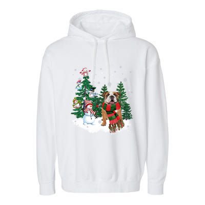 English Bulldog Christmas Snow Xmas Tree Pajama Cute Gift Garment-Dyed Fleece Hoodie