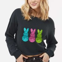 Easter Bunny Cute Pattern Fun Cropped Pullover Crew