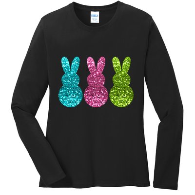 Easter Bunny Cute Pattern Fun Ladies Long Sleeve Shirt