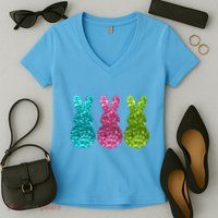 Easter Bunny Cute Pattern Fun Women's V-Neck T-Shirt