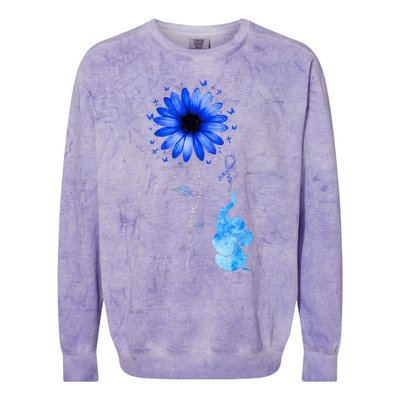 Elephant Butterfly Child Abuse Awareness Blue Ribbon Colorblast Crewneck Sweatshirt