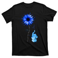 Elephant Butterfly Child Abuse Awareness Blue Ribbon T-Shirt