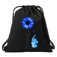 Elephant Butterfly Child Abuse Awareness Blue Ribbon Drawstring Bag