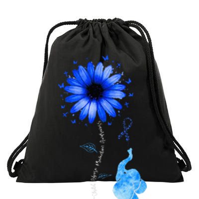 Elephant Butterfly Child Abuse Awareness Blue Ribbon Drawstring Bag