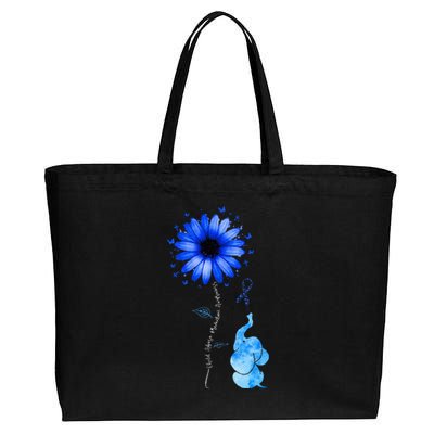 Elephant Butterfly Child Abuse Awareness Blue Ribbon Cotton Canvas Jumbo Tote