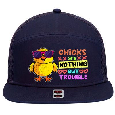Easter Boy Chicks Are Nothing But Trouble Funny Egg Hunting 7 Panel Mesh Trucker Snapback Hat