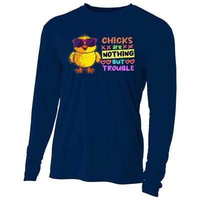 Easter Boy Chicks Are Nothing But Trouble Funny Egg Hunting Cooling Performance Long Sleeve Crew