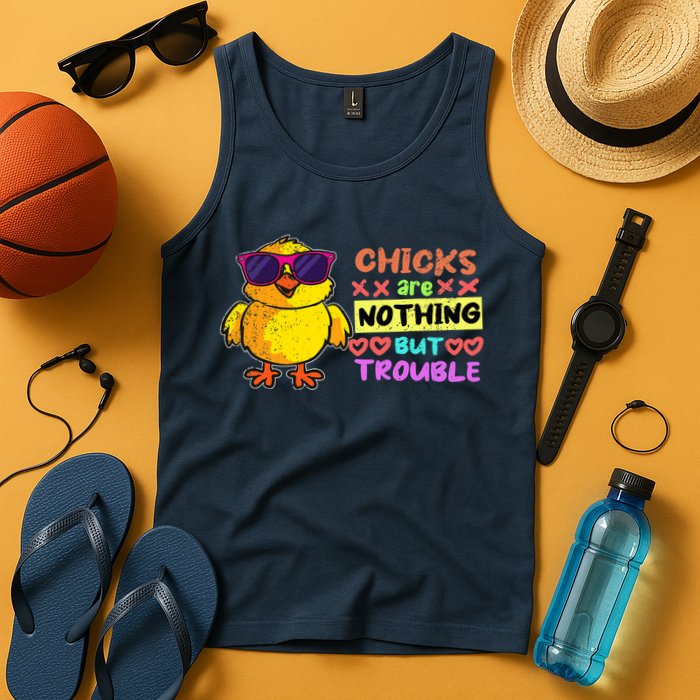 Easter Boy Chicks Are Nothing But Trouble Funny Egg Hunting Tank Top