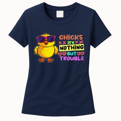 Easter Boy Chicks Are Nothing But Trouble Funny Egg Hunting Womens T-Shirt