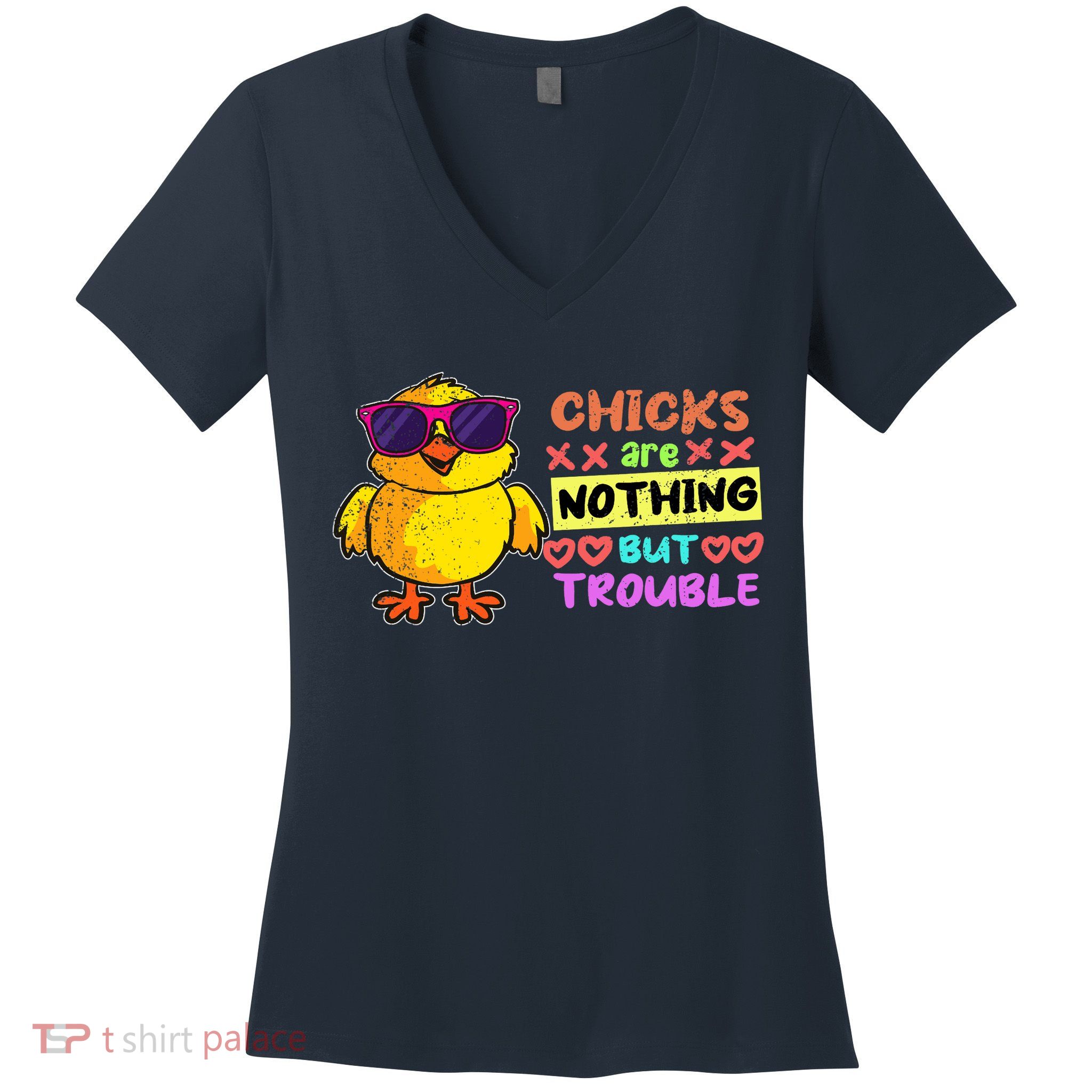 Easter Boy Chicks Are Nothing But Trouble Funny Egg Hunting Women's V-Neck T-Shirt