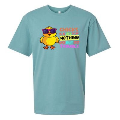 Easter Boy Chicks Are Nothing But Trouble Funny Egg Hunting Sueded Cloud Jersey T-Shirt