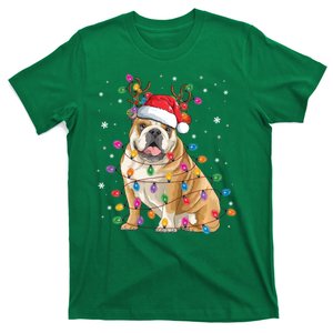 English Bulldog Christmas Reindeer Santa Hat Dog Lover T-Shirt