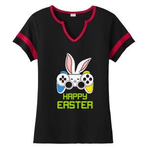 Happy Easter Day Video Game Controller Bunny Gamer Boys Ladies Halftime Notch Neck Tee