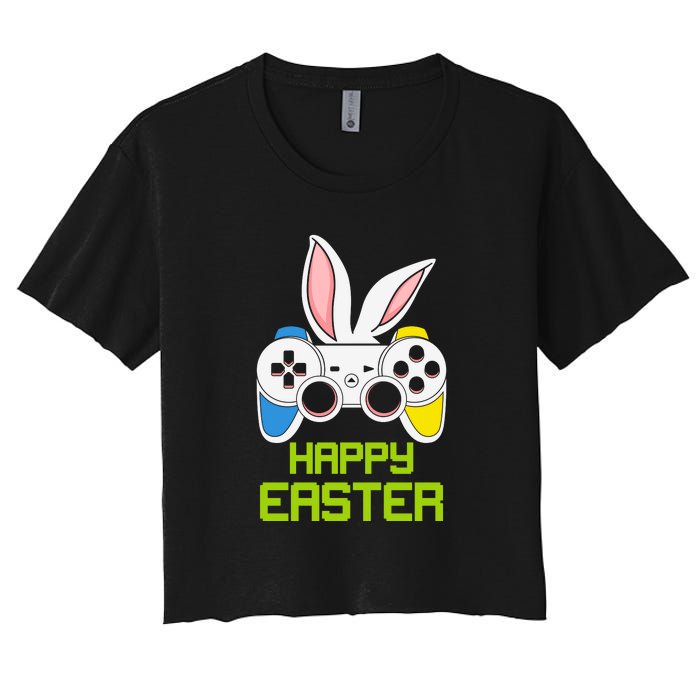 Happy Easter Day Video Game Controller Bunny Gamer Boys Women's Crop Top Tee