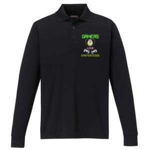 Gamers Love Easter Eggs Easter Day Video Game Controller Performance Long Sleeve Polo