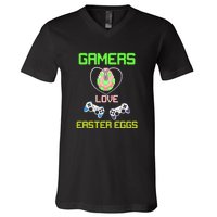 Gamers Love Easter Eggs Easter Day Video Game Controller V-Neck T-Shirt