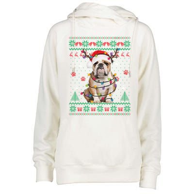 English Bulldog Christmas Lights Santa Dog Lover Ugly Sweate Meaningful Gift Womens Funnel Neck Pullover Hood