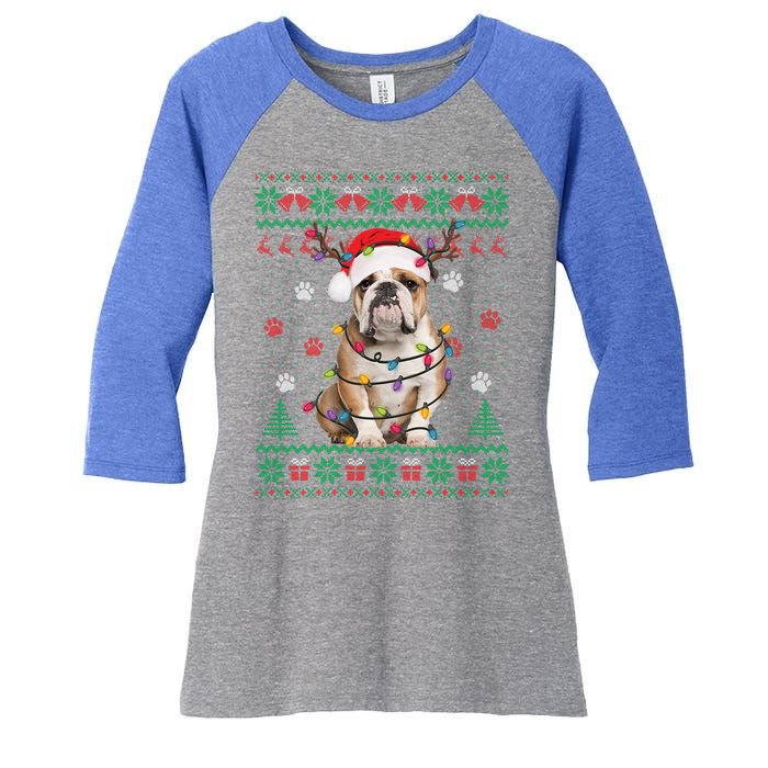 English Bulldog Christmas Lights Santa Dog Lover Ugly Sweate Meaningful Gift Women's Tri-Blend 3/4-Sleeve Raglan Shirt