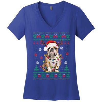 English Bulldog Christmas Lights Santa Dog Lover Ugly Sweate Meaningful Gift Women's V-Neck T-Shirt