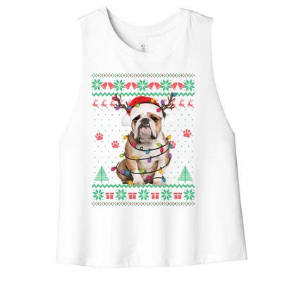 English Bulldog Christmas Lights Santa Dog Lover Ugly Sweate Meaningful Gift Women's Racerback Cropped Tank