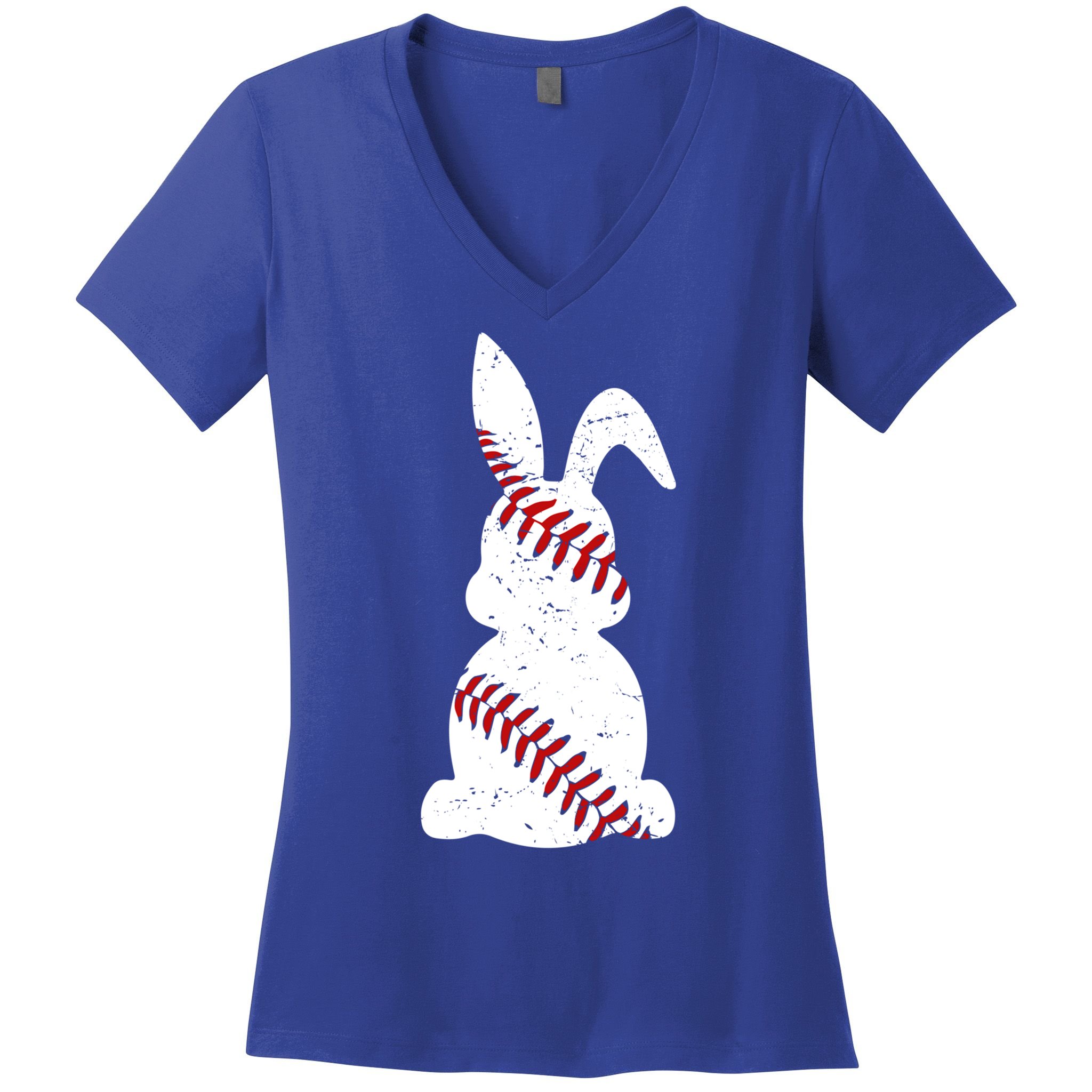 Easter Baseball Cute Easter Bunny With Baseball Easter Cool Gift Women's V-Neck T-Shirt