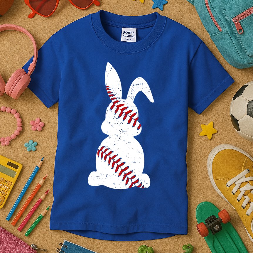Easter Baseball Cute Easter Bunny With Baseball Easter Cool Gift Kids T-Shirt