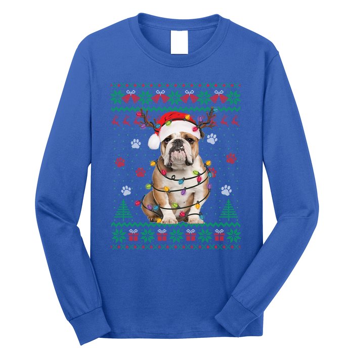 English Bulldog Christmas Lights Santa Dog Lover Ugly Sweate Gift Long Sleeve Shirt