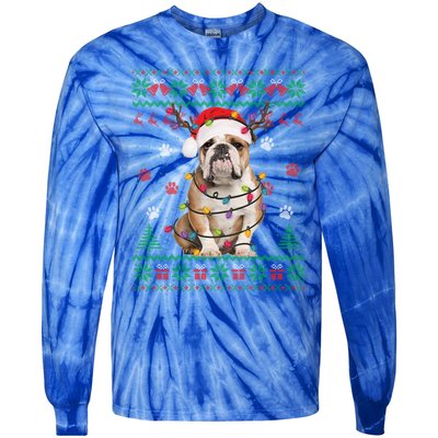 English Bulldog Christmas Lights Santa Dog Lover Ugly Sweate Gift Tie-Dye Long Sleeve Shirt