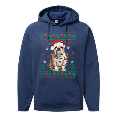 English Bulldog Christmas Lights Santa Dog Lover Ugly Sweate Gift Performance Fleece Hoodie