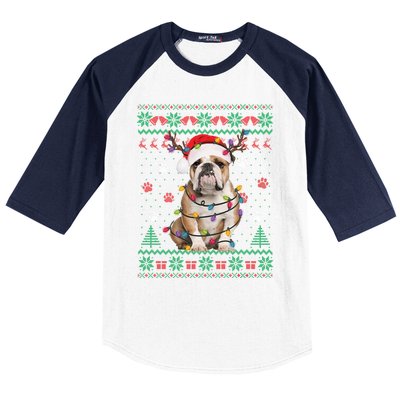 English Bulldog Christmas Lights Santa Dog Lover Ugly Sweate Gift Baseball Sleeve Shirt