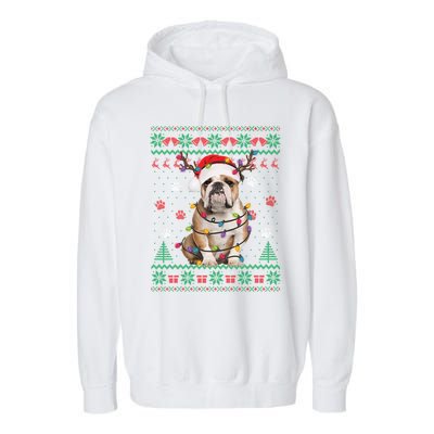 English Bulldog Christmas Lights Santa Dog Lover Ugly Sweate Gift Garment-Dyed Fleece Hoodie