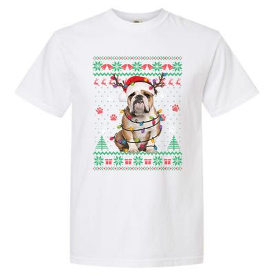 English Bulldog Christmas Lights Santa Dog Lover Ugly Sweate Gift Garment-Dyed Heavyweight T-Shirt