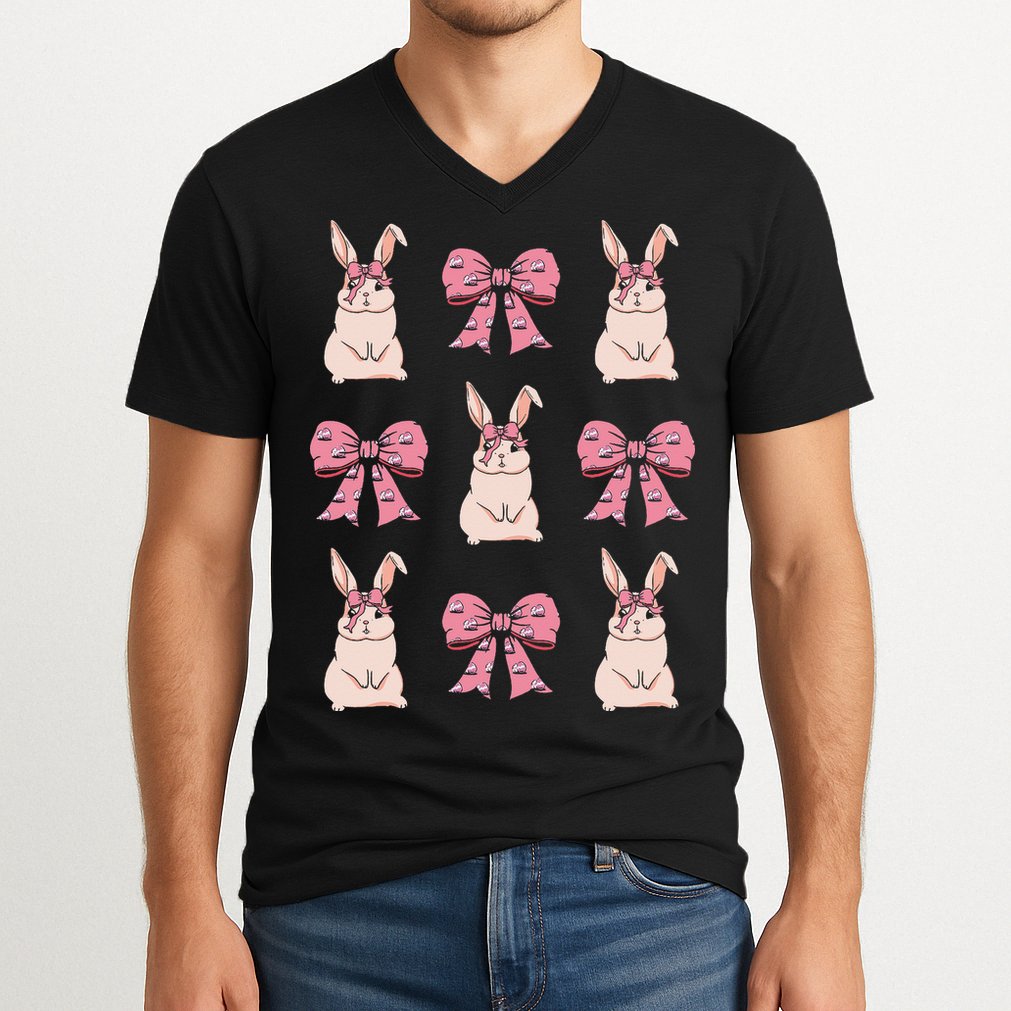 Easter Bunny Coquette Bow Ribbon Rabbit Lover Gift V-Neck T-Shirt