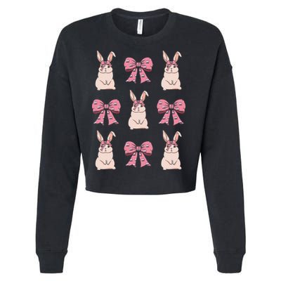 Easter Bunny Coquette Bow Ribbon Rabbit Lover Gift Cropped Pullover Crew