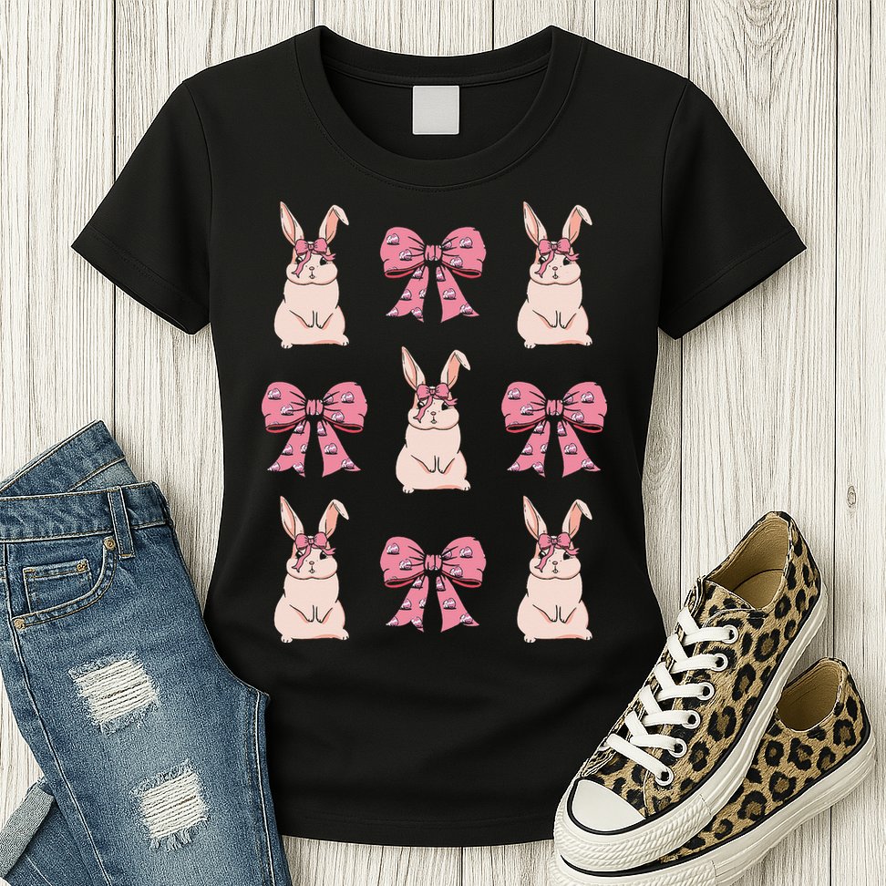 Easter Bunny Coquette Bow Ribbon Rabbit Lover Gift Womens T-Shirt
