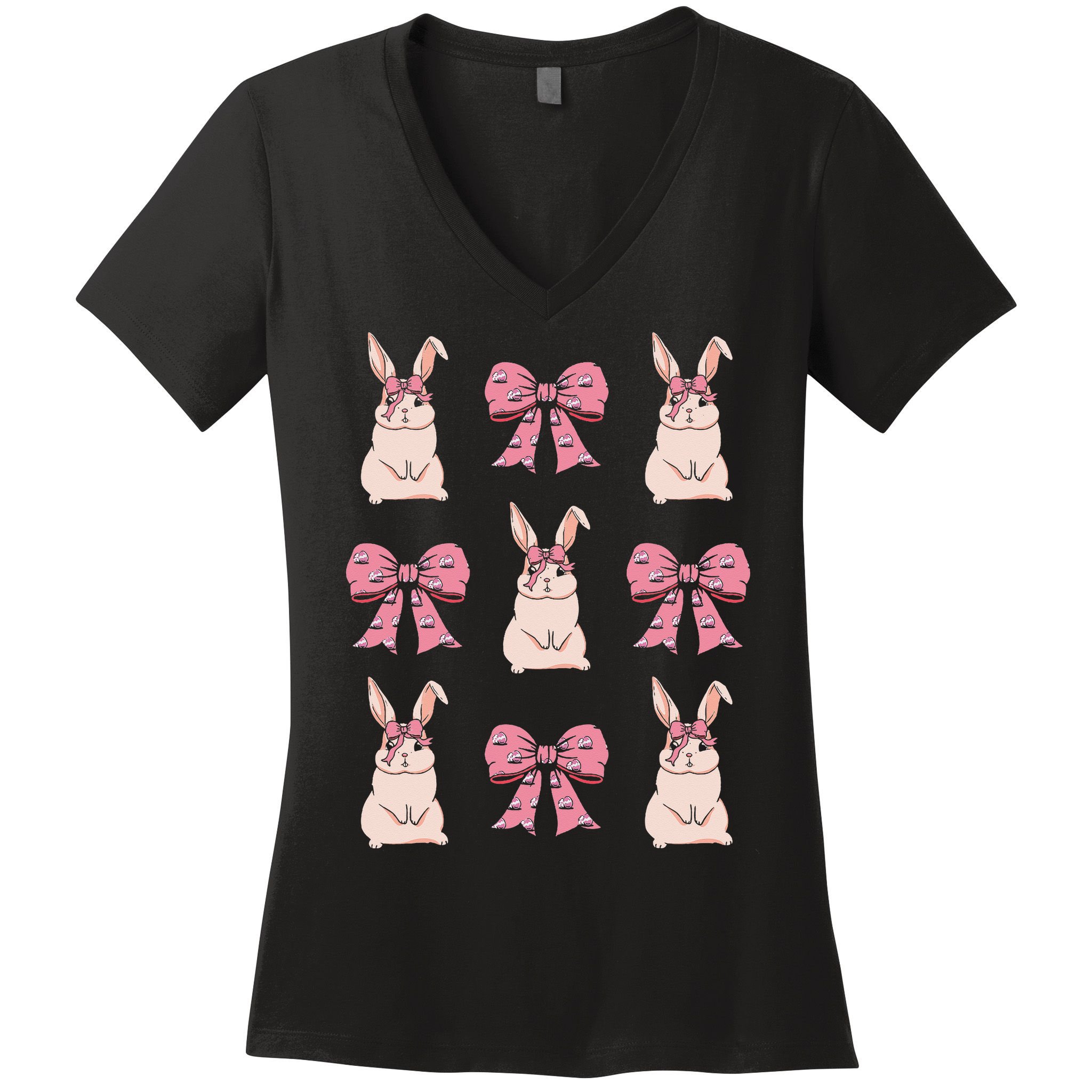 Easter Bunny Coquette Bow Ribbon Rabbit Lover Gift Women's V-Neck T-Shirt