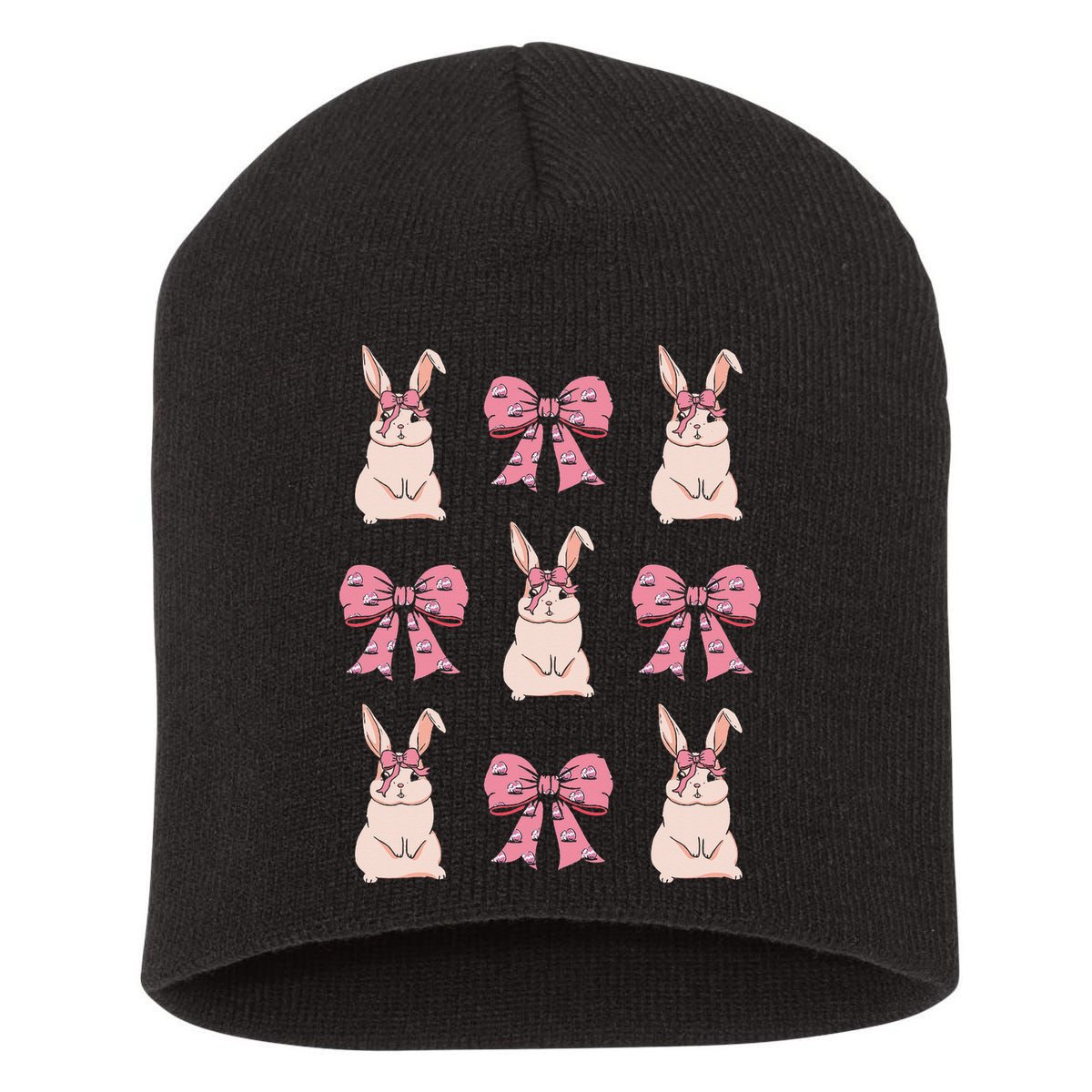 Easter Bunny Coquette Bow Ribbon Rabbit Lover Gift Short Acrylic Beanie