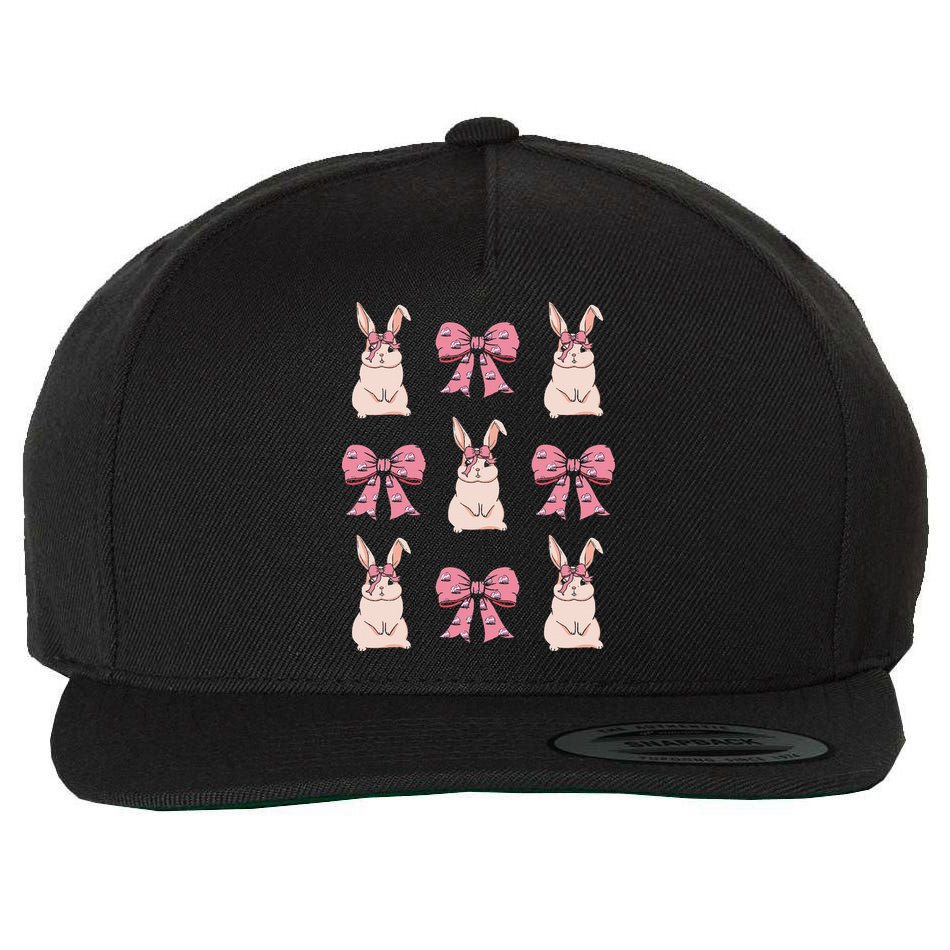 Easter Bunny Coquette Bow Ribbon Rabbit Lover Gift Wool Snapback Cap